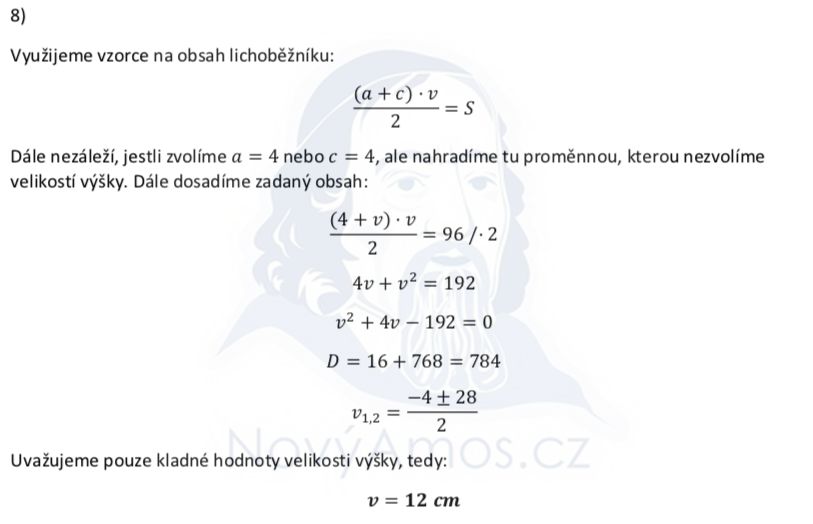 Didaktický test z matematiky - podzim 2020 - řešení úlohy 8