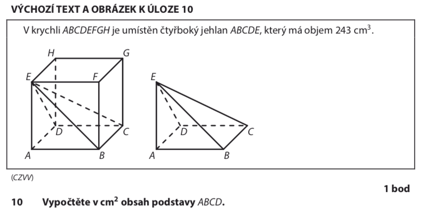 Didaktický test z matematiky - podzim 2020 - zadání úlohy 10