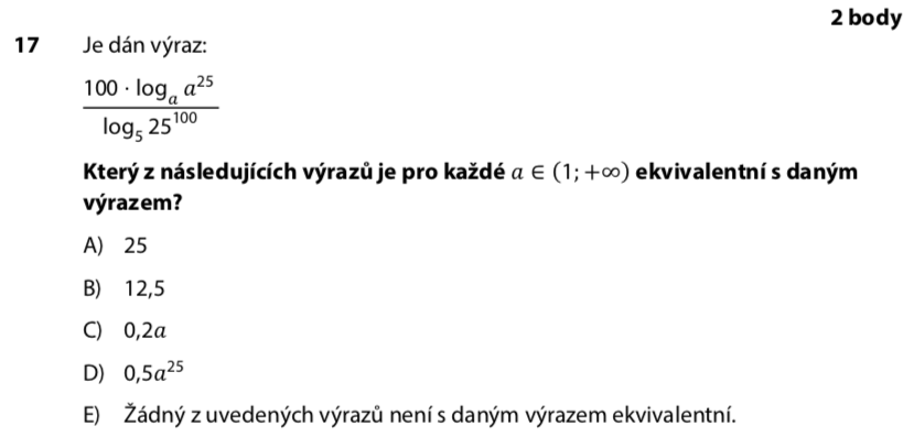 Didaktický test z matematiky - podzim 2020 - zadání úlohy 17