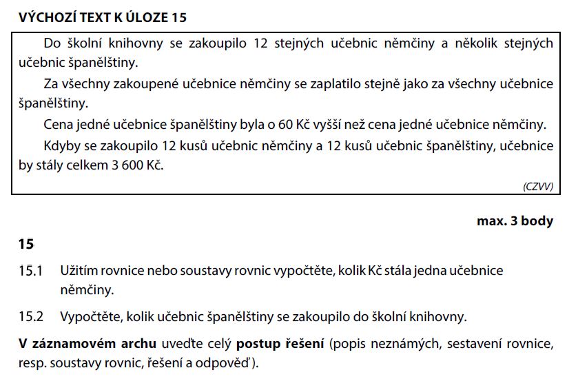 Didaktický test z matematiky - podzim 2017 - zadání úlohy 15