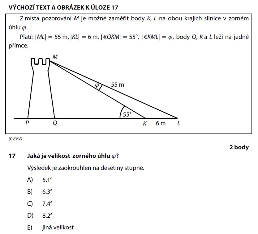 Didaktický test z matematiky - podzim 2017 - zadání úlohy 17