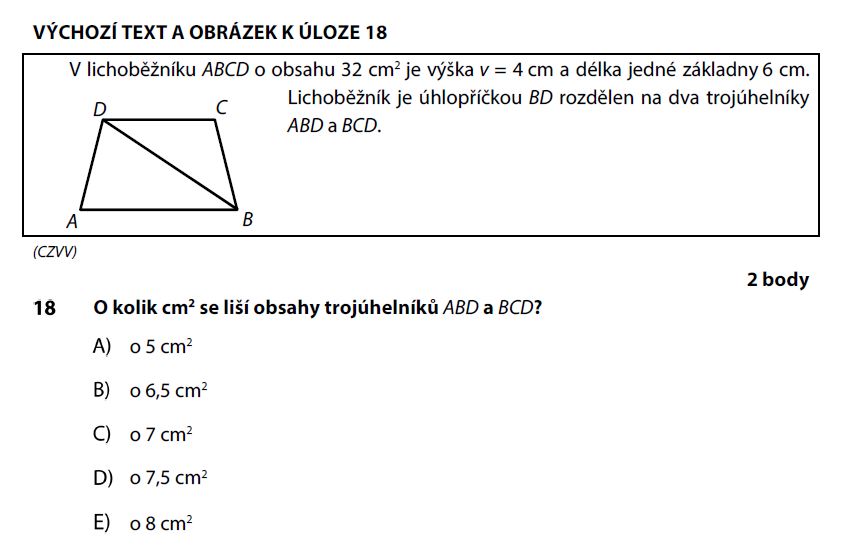 Didaktický test z matematiky - podzim 2017 - zadání úlohy 18