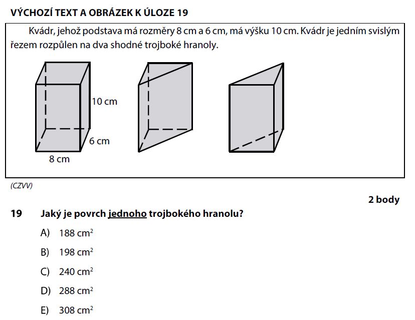 Didaktický test z matematiky - podzim 2017 - zadání úlohy 19
