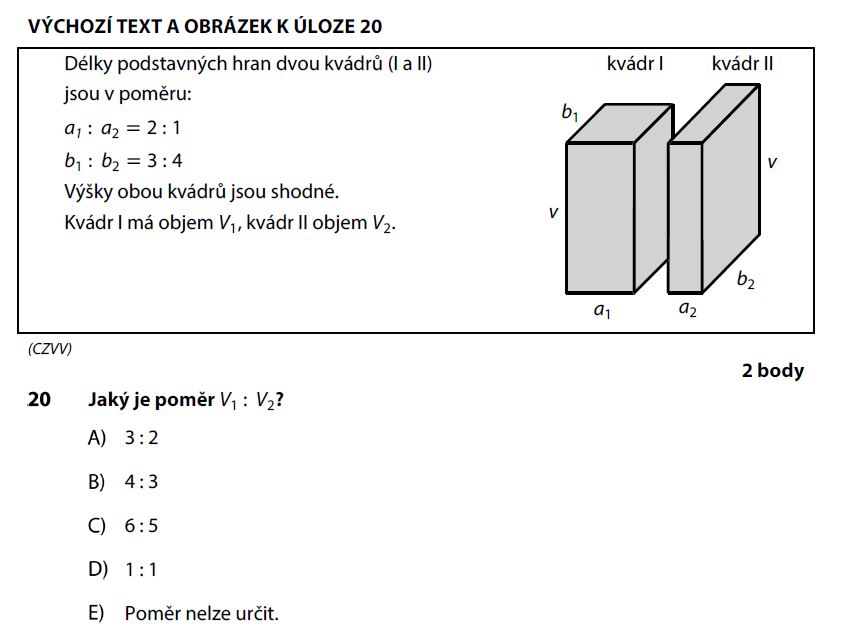 Didaktický test z matematiky - podzim 2017 - zadání úlohy 20