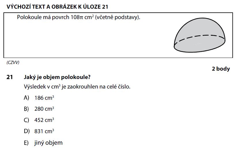 Didaktický test z matematiky - podzim 2017 - zadání úlohy 21