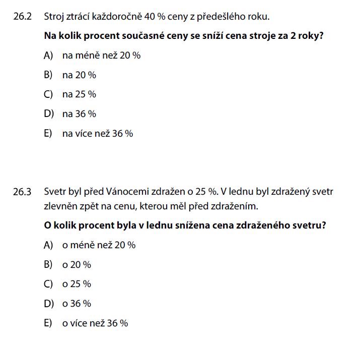 Didaktický test z matematiky - podzim 2017 - zadání úlohy 26.2 a 26.3